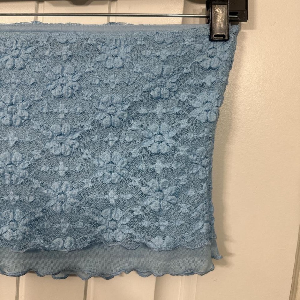 Blue lace tube top with ruffle hem. S - Picture 6 of 7